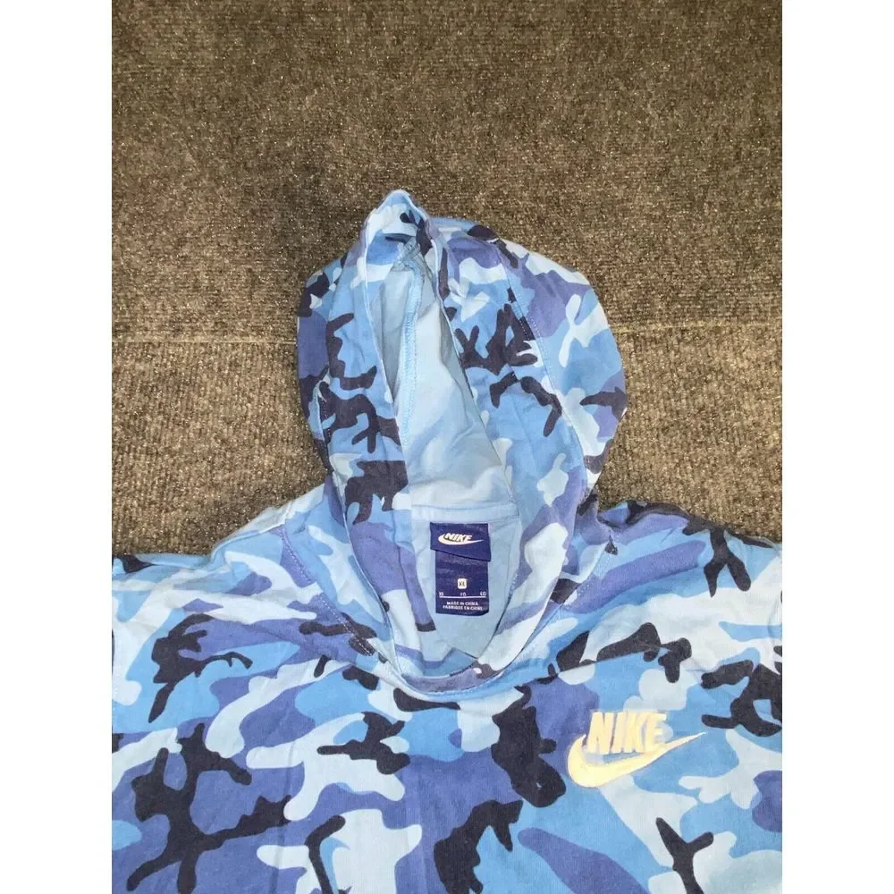 Nike Hoodie Boys ‎ XL Blue Camo Print Soft Knit Raglan Sleeve Embroidered Logo